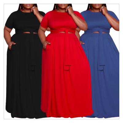 China 2021 viable wholes 4xl plus size women's dresses summer long solid elegant casual loose ladies dress big size for fat woman for sale