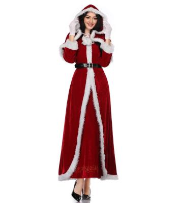 China New Santa Claus Set Female Models Elegant Vintage Christmas New Year's Eve Adult Dance Costume Long Sleeve Coat Long Skirt Christmas Red Dress for sale