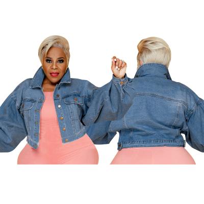 China Viable Light Blue Washed Denim Coat Simple Women Jackets Plus Size Denim Jacket Long Sleeve Casual Fashion Cropped Jean Jackets Denim for sale