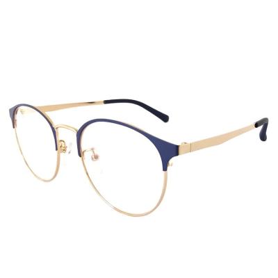 China Classic Anti Bluelight Glass Optical Frame Half Round Fashion Ultralight Women Reading Glass Titanium Metal Frame for sale