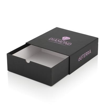 China Recyclable Custom Luxury Matte Black Sliding Paper Drawer Sleeves Gift Box for sale