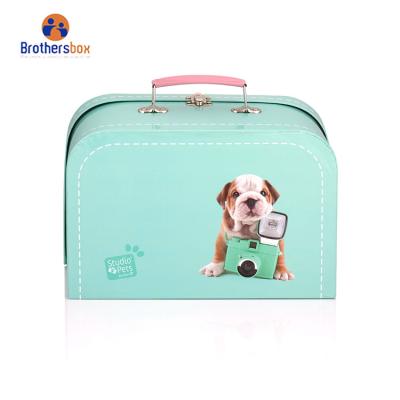 China Small Handmade Child Cardboard Gift Suitcase Box Paper Baby Suitcase for sale