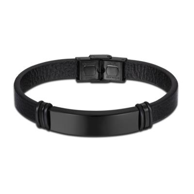 China Fashionable Simple Exquisite Black Friendship Bracelets Stainless Steel Bar With Magnetic Leather Bracelet for sale