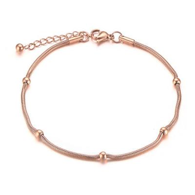 China Wholesale Trendy Rose Jewelry Stainless Steel Gold Plated Chain With Bead Charm Steel Bracelet For Women for sale