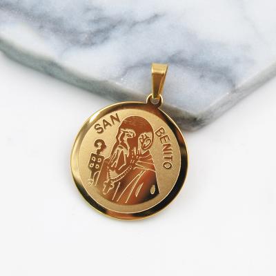 China St Benedict Medallion Pendant of San Benito Necklace Pendant Gold Plated Stainless Steel Religion for sale