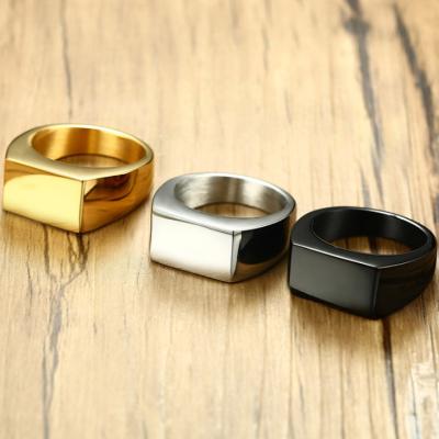 China FASHIONABLE Simple Design Gold Stainless Steel Rings Black Silver Custom Bar Engraved Logo Ring For Men for sale