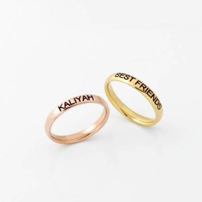 China Trendy Fine Jewelry Custom Personalized Rings Engraved Words Statement Ring For Best Friend Gift for sale