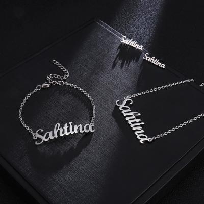 China CLASSIC Fashion Jewelry Set Custom Silver Rose Gold Necklaces Bracelet Earrings Gold Stainless Steel Any Name Jewelry Set For Women for sale