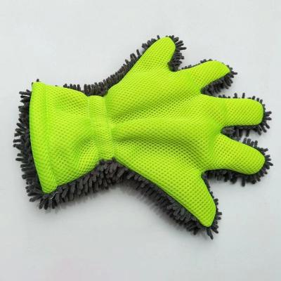 China Super Dirt-removing Power Car wash five-finger gloves Plush double-sided Chenille cloth with extra thick and fleece car wash gloves for sale