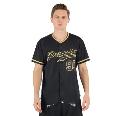 China Custom Sublimation Mens Baseball Tank Top Customization Shirts Antibacterial Baseball Use Gold Applique Embroidery Unisex Black Shirt for sale