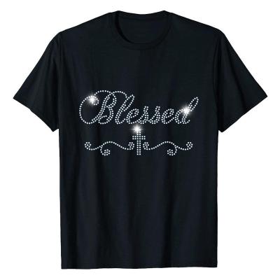 China Custom Design Good Quality Anti-pilling Rhinestone Shirt Bling Unisex 100% T-shirts Cotton for sale