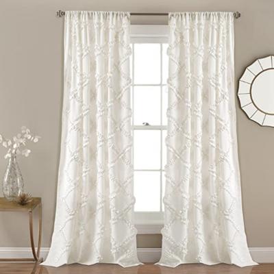 China 2022 Blackout Hot Selling Decor Panel Diamond Window Curtain Ruffles Ready Made Pairs for sale