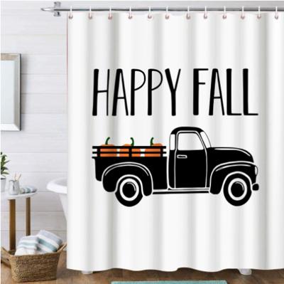 China Sustainable Halloween Orange Pumpkin Sale Factory Dacron Digital Printing Waterproof Shower Curtain for sale