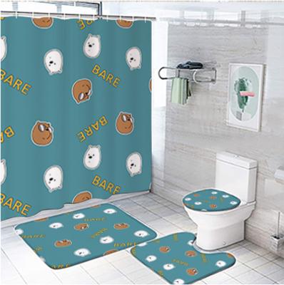 China Viable Popular Love Cartoon Kids Back Print Waterproof Polyester Shower Curtain Set for sale