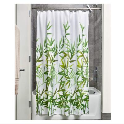 China 2020 New Design Sustainable Bamboo Leaves Printed Hot Selling Green Pattern Shower Curtains Bath Curtain for sale