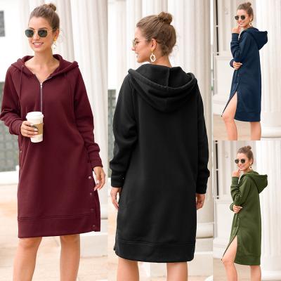 China Autumn Sweatshirt Dress Women Plain Half Zip Sweatshirt Waterproof Women Split Casual Hoodie Sweatshirt Women Sweater Dress With Hoodie for sale