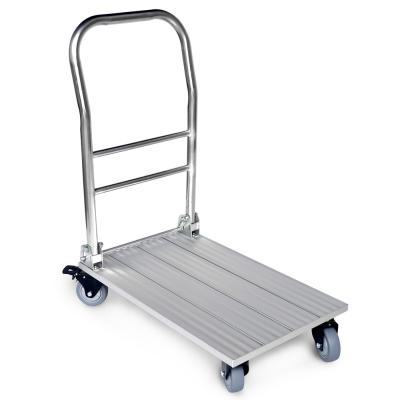 China Free Shipping Aluminum Stainless Steel 300kg 660lb Mute Hand Platform Cart Foldable Trolley Folding Heavy Duty Industrial Trolley for sale