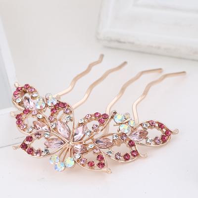 China Korean Colorful Fashion Rhinestone Hair Accessories Shinny Crystal Bridal Hairpin Elegant Women's Butterfly Hair Comb for sale