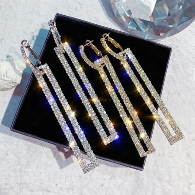 China FASHIONABLE Luxury Gold Silver Rectangle Earring Bling Rhinestone Charm Earrings Europe America Drop Earring for sale