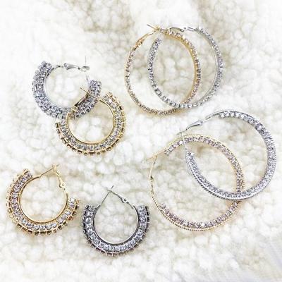 China TRENDY Earring Full Diamond Circle Earrings Rhinestone Crystal Paved Loop Earring Simple Fashion Bling for sale