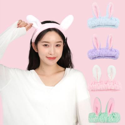 China 2021 New Style Flannel Rabbit Ears Hair Band Female Hair Band Cartoon Smart Makeup Korean Casual Bandage Female Hair Band for sale