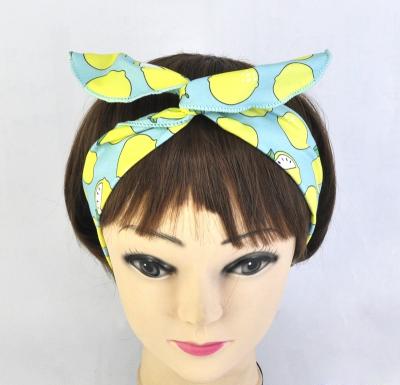 China Dots Bunny Rabbit Ear Ribbon Hair Bow Twist Head Decoration Cutting Head Wrap Wire Scarf Ear Head Band for sale