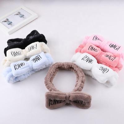 China Wholesale MA Velvet Head Wrap OH GOD Bow Head Decoration Make Up Face Wash Headband For Girls And Ladies for sale