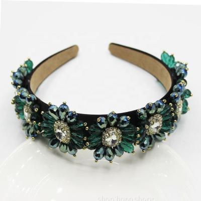 China Emerald Pearl Hairband Crystal Diamond Gemstone Decoration Head Piece Luxury Rhinestone Headband Headband for sale