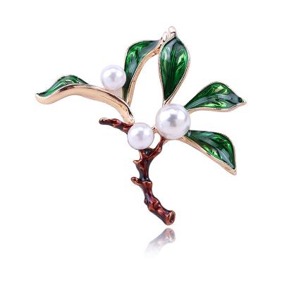 China FASHIONABLE korean style brooch oil drip pearl brooch green tree branch women simple brooches for sale