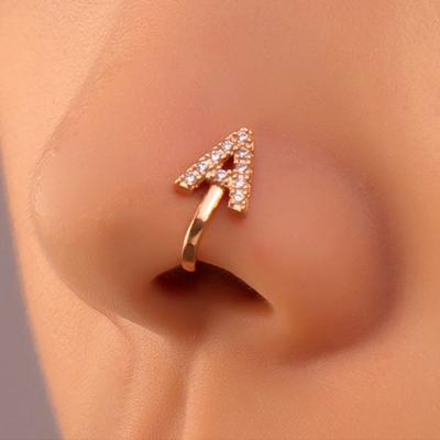 China FASHIONABLE European and American Hot Selling Nose Stud Copper Zircon Letter Nose Ring U Clip Piercing Jewelry for sale