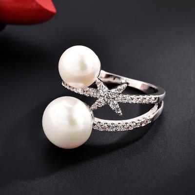 China Silver Plated Zircon Ring Rhinestone Pearl Star Open Ring For Women Trendy Design Ins Style Fashion Index Wind Ring for sale