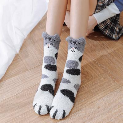 China New FASHIONABLE Lucky Coral Fleece Tube Socks Cute Velvet Half Piece Socks Thickened Women Sleep Socks for sale