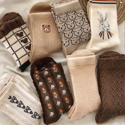 China Anti-slip Korean Cartoon Cute Bear Socks Girls Thick Lovely Forest Tube Socks For Women for sale