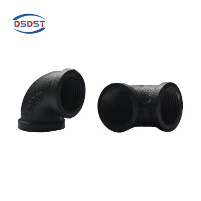 China Retro Industrial Product Accessories/90 Degree Elbow Female Pipe Decoration Black Malleable Iron Pipe Fittings Threaded Round Equal Pipes for sale