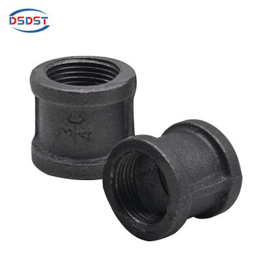 China Black Handwork Decoration Malleable Iron Socket Equal Coupling Cast Iron Female Pipe Fittings Banded DIY 1/2