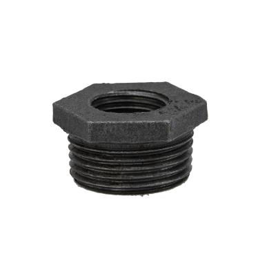 China Industrial Product Retro Accessories / Black Bushes Decoration Malleable Cast Iron Reducing Hexagon Bushes Threaded Male Connector for sale