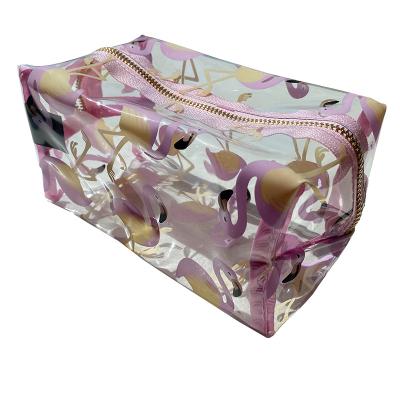 China Fashoion Wholesale Customized Printing Flamingo PVC Travel Makeup Cosmetic Bag Transparent Waterproof Clear Cosmetic Bag for sale