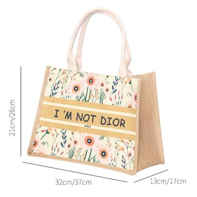 China Eco Firendly Jute Bags Customised Printed Floral Jute Bags Shopping for sale