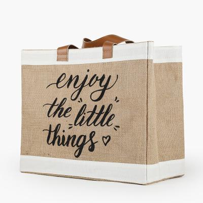 China Large Printed Tote Jute Bags Customized Hessian Bags For Return Gifts for sale