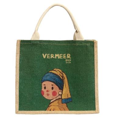 China Custom Printed Jute Tote Bags Laminated Patterned Burlap Handbag for sale