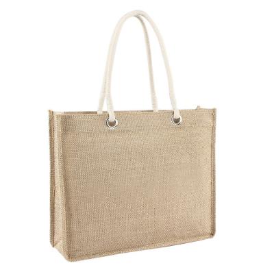 China Personalised Printed Jute Bags Beach Shoulder Burlap Tote For Promotion for sale