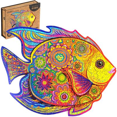 China Eco Friendly Magic Animal Wooden Jigsaw Puzzles Shining Fish for sale