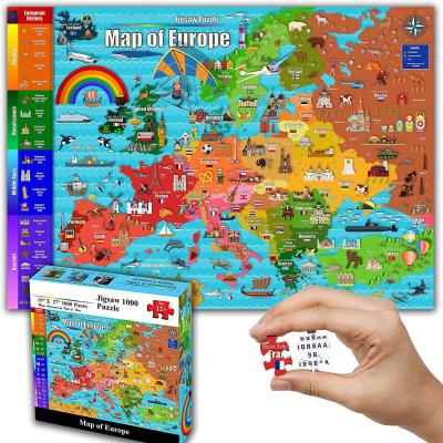 China Color Europe Map 1000 Piece Paper Jigsaw Puzzle For Kids 12+ Teens Adults Families for sale