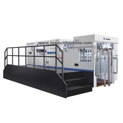 China Full automatic flatbed deep embossing cutting machine AEM-1080 with scrap stripping 1080*780mm for sale