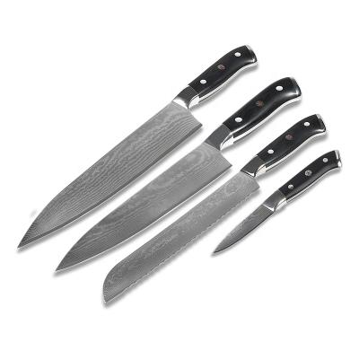 China Disposable Amazon Best Selling 67 Layers Japanese Damascus Kitchen 4pcs Knife Set Four-piece Steel Set Stainless Steel Packaging Wood for sale