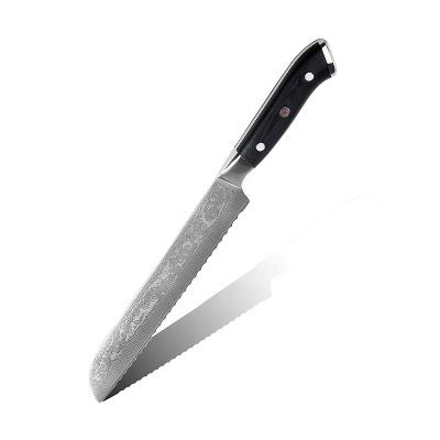 China 8 Inch Serrated High Point Disposable Knife 67 Layers Damascus Steel With Pakka Wood Handle for sale