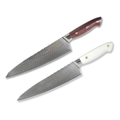 China 9 Inch Disposable Handmade Japanese Damascus Kitchen Chef Knives with Group of Ten or Pakka Wood Handle for sale