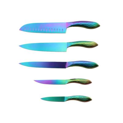 China Sustainable Stainless Steel Hollow Handle Kitchen Knife Set With PVD Colored Titanium for sale