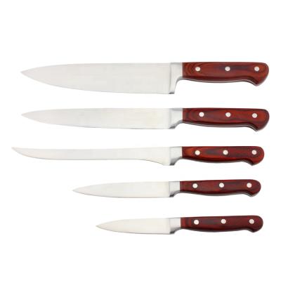 China 5 PCS Viable Classic Style Stainless Steel Kitchen Knife Set With Triple Riveted Wood Color Handle for sale