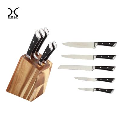 China Durable 5pcs Stainless Steel Knives With ABS Handle With Knife Block for sale